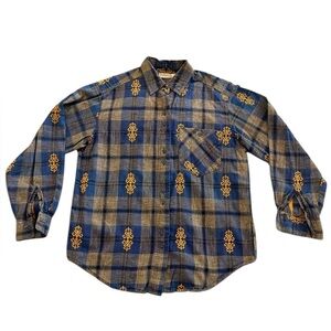 Vintage Backroad Blues Blue and‎ Gold Plaid Men’s Embroidered Shirt. M.